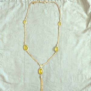Long green stone pendant necklace with tassel